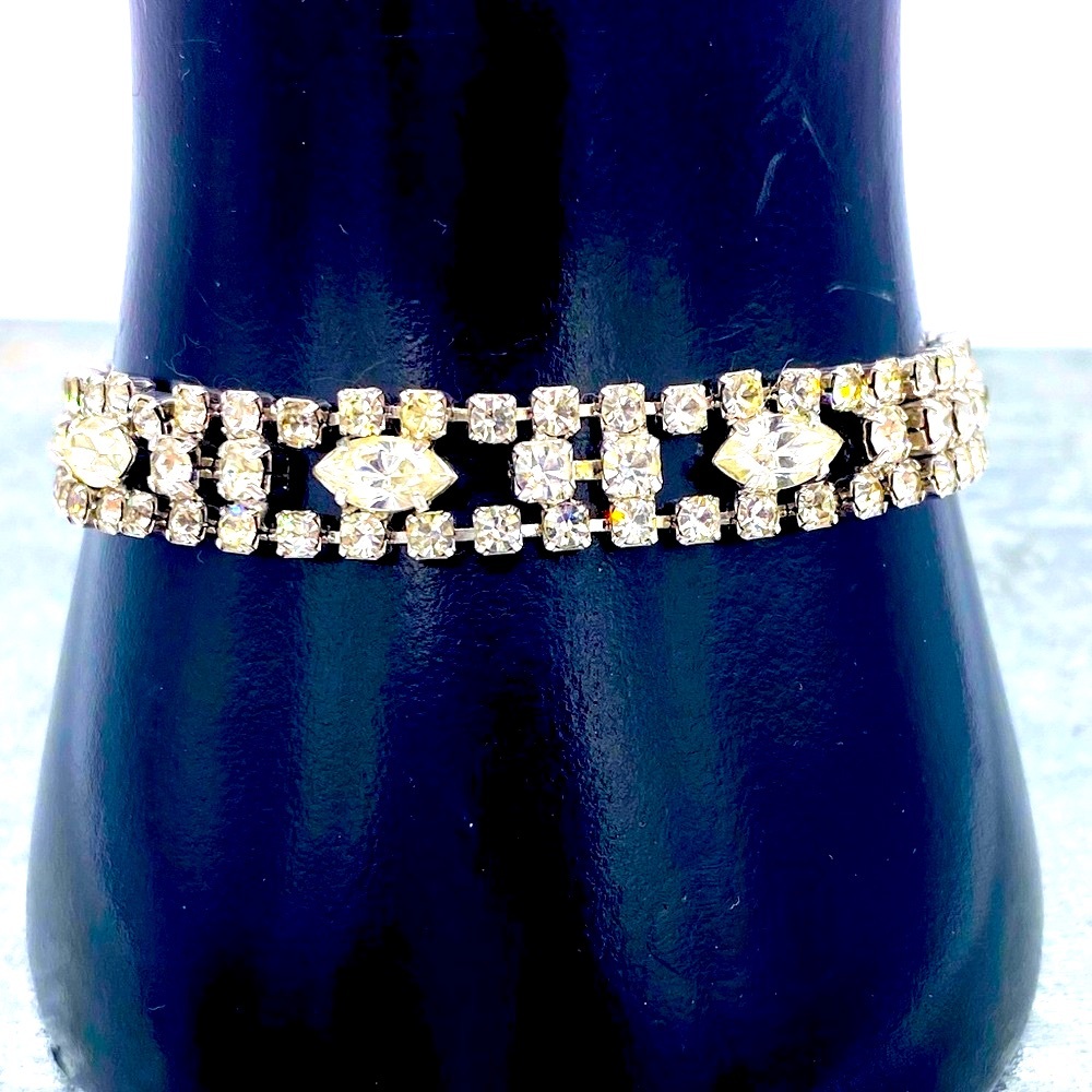 Vintage Eisenberg Ice Silver Tone Rhinestone Bracelet Marquise And Square Cut